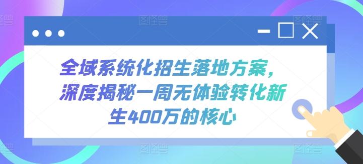 全域系统化招生落地方案，深度揭秘一周无体验转化新生400万的核心客创社 - 专注互联网轻资产创业及网络项目资源整合与分享客创社 - 专注互联网轻资产创业及网络项目资源整合与分享
