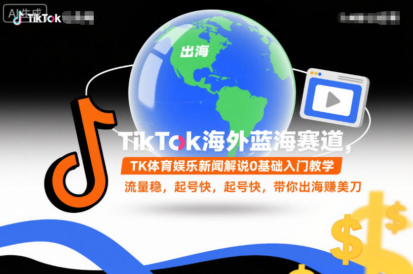 TikTok海外蓝海赛道,TK体育娱乐新闻解说0基础入门教学,流量稳,起号快,带你出海賺美刀