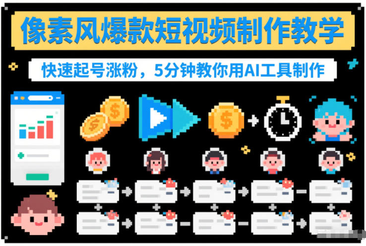 像素风爆款短视频制作教学，快速起号涨粉，5分钟教你用AI工具制作客创社区-专注互联网轻资产资源整合与分享客创社区-专注互联网轻资产资源整合与分享