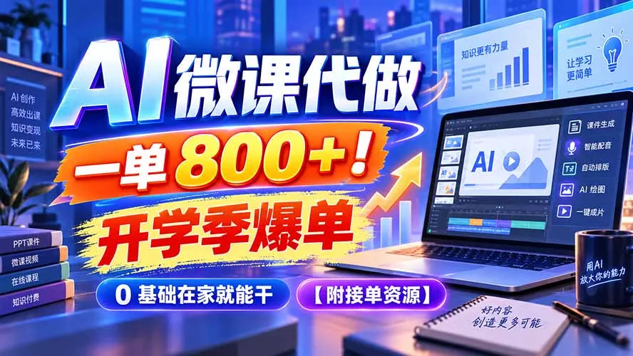 AI 微课代做，一单 800+！开学季爆单，0 基础在家就能干【附接单资源】-鱼见海资源网-免费PHP网站源码模板,插件软件网创AI智能体资源分享平台！