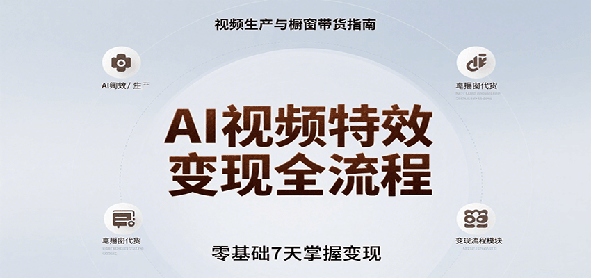 AI视频特效变现全流程，零基础7天掌握视频生产到橱窗带货变现-客创社 - 专注互联网轻资产创业及网络项目资源整合与分享客创社-免费且强大的项目分享网站！