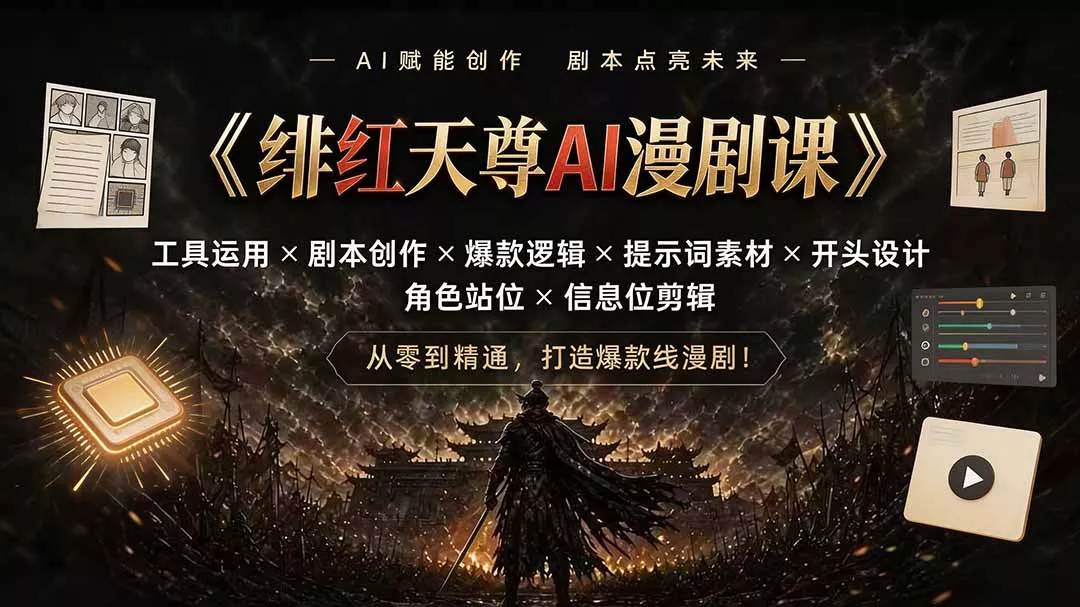 绯红天尊AI漫剧课｜工具运用×剧本创作×爆款逻辑×提示词素材×开头设计×角色站位×信息位剪辑 《鱼见海科技》-鱼见海资源网-免费PHP网站源码模板,插件软件网创AI智能体资源分享平台！