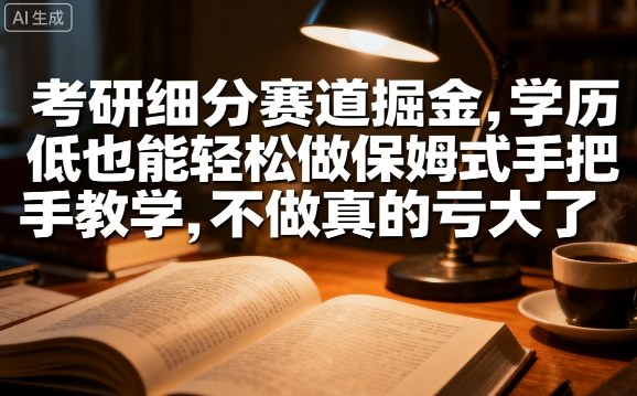 考研细分赛道掘金，日入1k+，学历低也能轻松做保姆式手把手教学，不做真的亏大了【揭秘】客创社区-专注互联网轻资产资源整合与分享客创社区-专注互联网轻资产资源整合与分享