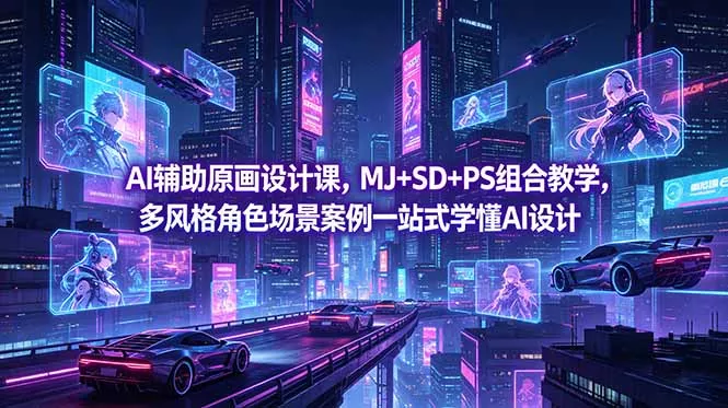 AI辅助原画设计课，MJ+SD+PS组合教学，多风格角色场景案例一站式学懂AI设计