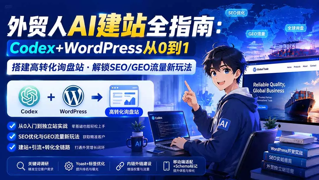 外贸人AI建站全指南：Codex+WordPress从0到1·搭建高转化询盘站·解锁SEO/GEO流量新玩法-更新8月-鱼见海资源网-免费PHP网站源码模板,插件软件网创AI智能体资源分享平台！