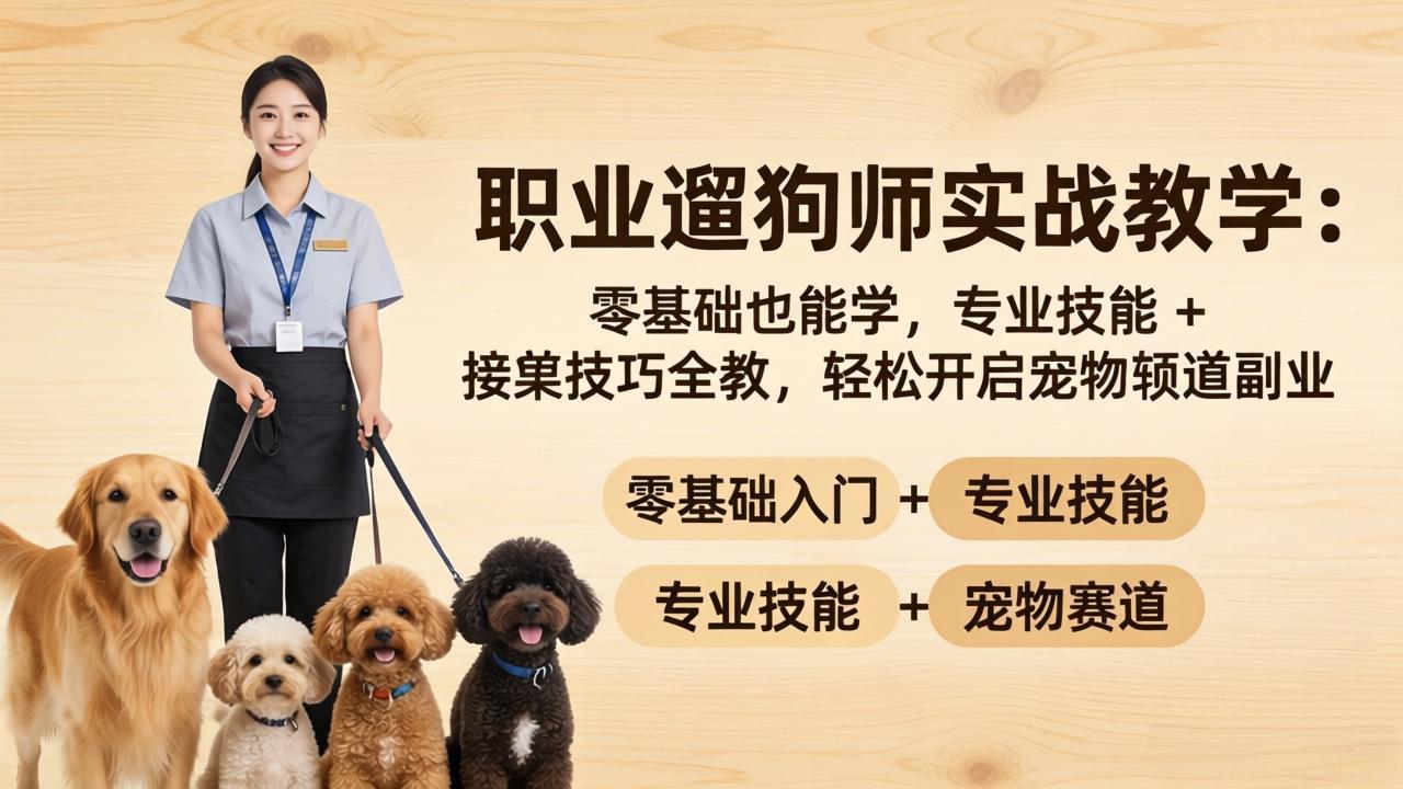 职业遛狗师实战教学：零基础也能学，专业技能 + 接单技巧全教，轻松开启宠物赛道副业客创社区-专注互联网轻资产资源整合与分享客创社区-专注互联网轻资产资源整合与分享