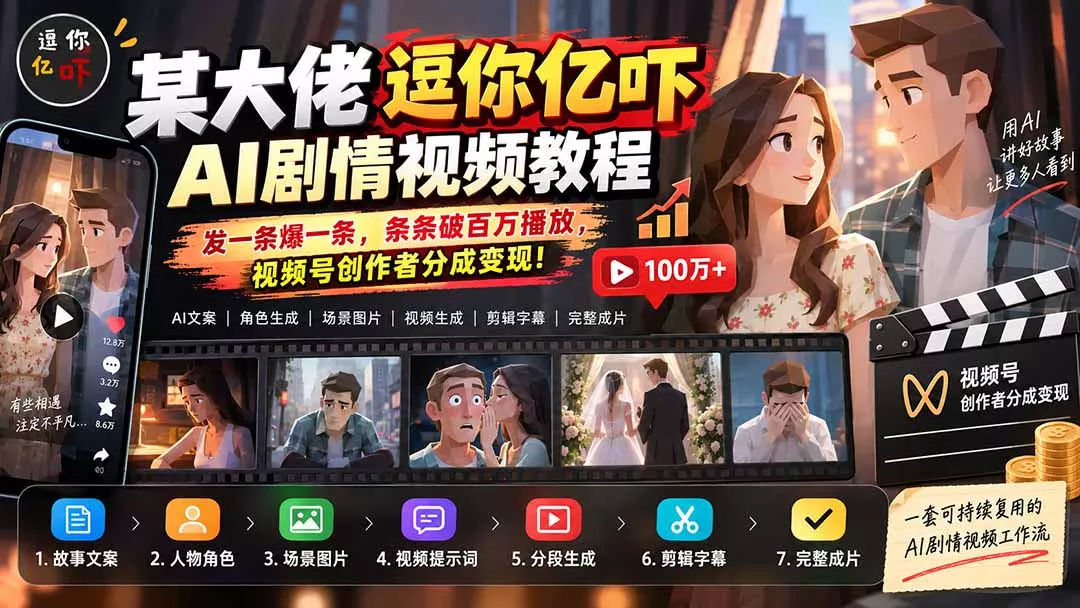 某大佬逗你亿吓AI低模剧情视频制作教程：发一条爆一条，条条破百万
