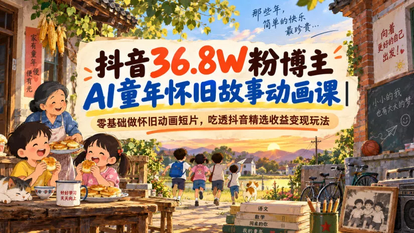 抖音36.8W粉博主AI童年怀旧故事动画课｜零基础做怀旧动画短片，吃透抖音精选收益变现玩法客创社区-专注互联网轻资产资源整合与分享客创社区-专注互联网轻资产资源整合与分享