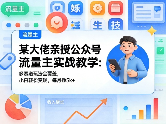 某大佬亲授公众号流量主实战教学：多赛道玩法全覆盖，小白轻松变现，每月多挣5k+客创社区-专注互联网轻资产资源整合与分享客创社区-专注互联网轻资产资源整合与分享