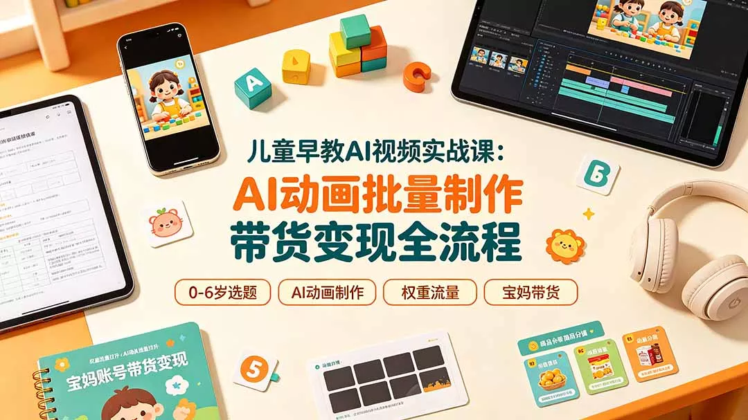 儿童早教AI视频实战课：0-6岁认知选题｜AI动画批量制作｜权重流量拉升｜宝妈账号带货变现全流程-鱼见海资源网-免费PHP网站源码模板,插件软件网创AI智能体资源分享平台！