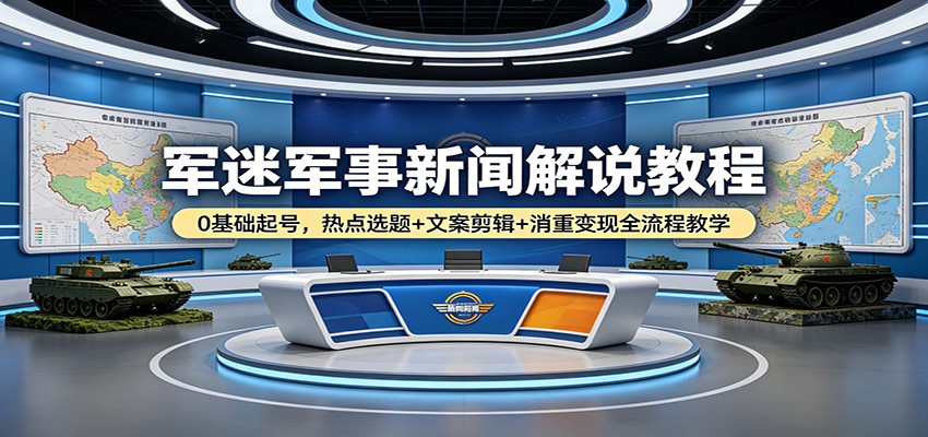 军迷军事新闻解说教程：0基础起号，热点选题+文案剪辑+消重变现全流程教学客创社区-专注互联网轻资产资源整合与分享客创社区-专注互联网轻资产资源整合与分享