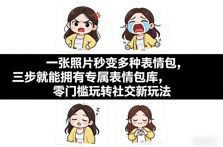 一张照片秒变多种表情包，三步就能拥有专属表情包库，零门槛玩转社交新玩法【文档】客创社区-专注互联网轻资产资源整合与分享客创社区-专注互联网轻资产资源整合与分享
