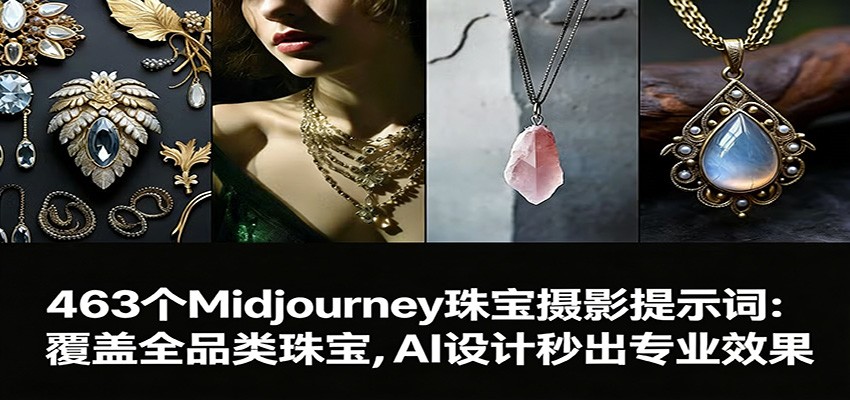 463个Midjourney珠宝摄影提示词：覆盖全品类珠宝，AI设计秒出专业效果客创社区-专注互联网轻资产资源整合与分享客创社区-专注互联网轻资产资源整合与分享