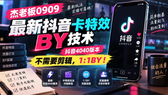 杰老板0909最新抖音卡特效搬运技术，抖音4040版本，不需要剪辑，1:1搬运！-云析科技