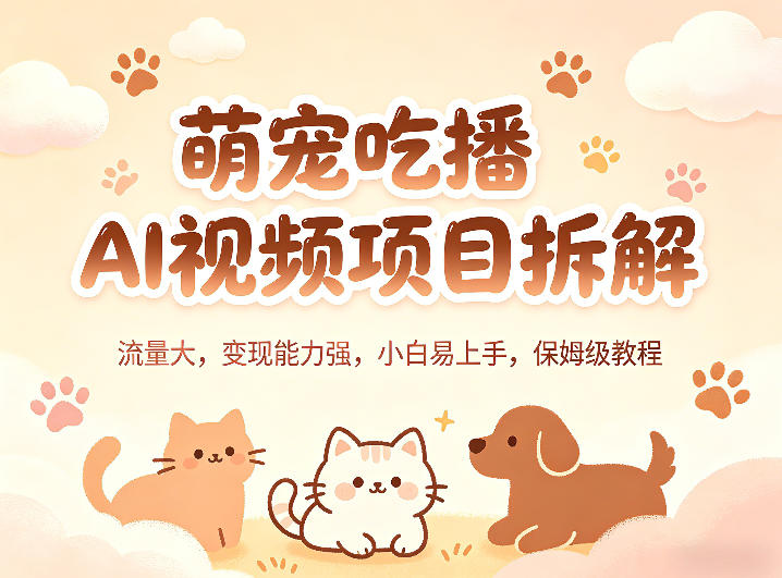 萌宠吃播AI视频项目拆解，流量大，变现能力强，小白易上手，保姆级教程客创社区-专注互联网轻资产资源整合与分享客创社区-专注互联网轻资产资源整合与分享