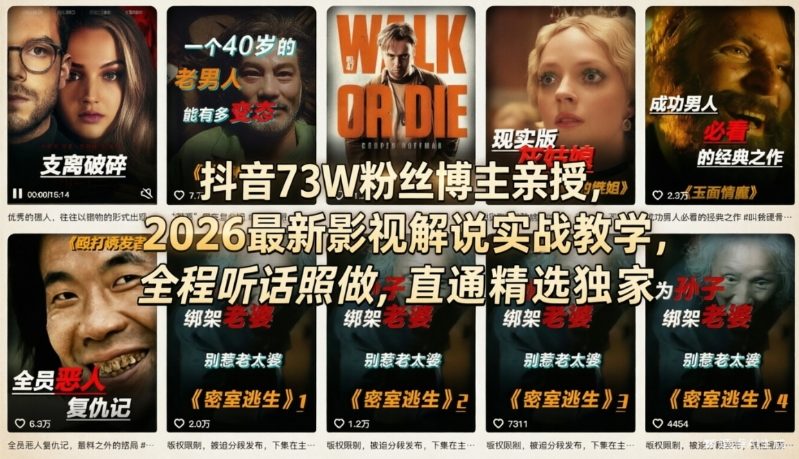 抖音73W粉丝博主亲授，2026最新影视解说实战教学，全程听话照做，直通精选独家客创社区-专注互联网轻资产资源整合与分享客创社区-专注互联网轻资产资源整合与分享