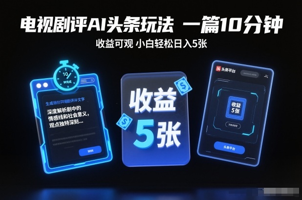 电视剧评AI头条玩法，一篇10分钟，收益可观，小白轻松日入5张+【独家】客创社区-专注互联网轻资产资源整合与分享客创社区-专注互联网轻资产资源整合与分享