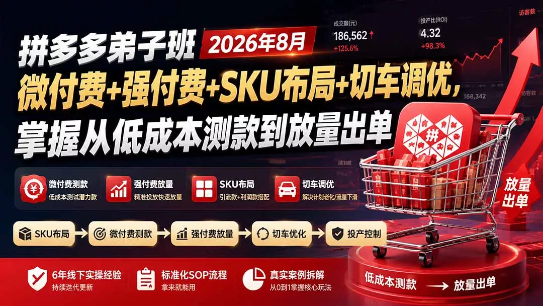 拼多多弟子班2026年8月：微付费+强付费+SKU布局+切车调优