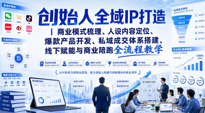 创始人全域IP打造｜商业模式梳理、人设内容定位、爆款产品开发、私域成交体系搭建、线下赋能与商业陪跑全流程教学 《鱼见海科技》-鱼见海资源网-免费PHP网站源码模板,插件软件网创AI智能体资源分享平台！