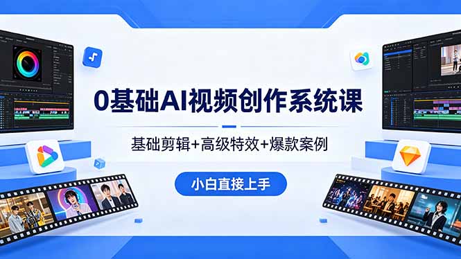 0基础AI视频创作系统课，基础剪辑+高级特效+爆款案例，小白直接上手客创社区-专注互联网轻资产资源整合与分享客创社区-专注互联网轻资产资源整合与分享