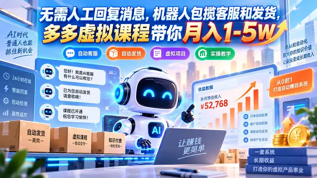无需人工回复消息，机器人包揽客服和发货，多多虚拟课程带你月入1-5W-鱼见海资源网-免费PHP网站源码模板,插件软件网创AI智能体资源分享平台！