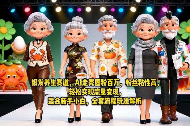 银发养生赛道，AI走秀圈粉百万，粉丝粘性高，轻松实现流量变现，适合新手小白，全套流程玩法解析-云动网创-专注网络创业项目推广与实战，致力于打造一个高质量的网络创业搞钱圈子。