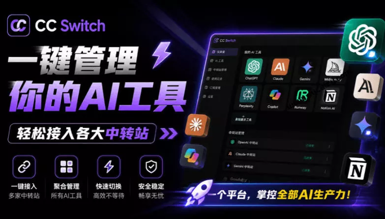 一键给Chatgpt、Codex、Claude接入地第三方中转站，CC Switch统一管理你的AI编程工具工作流客创社区-专注互联网轻资产资源整合与分享客创社区-专注互联网轻资产资源整合与分享