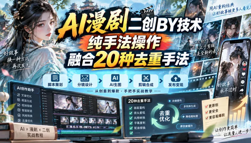AI漫剧二创搬运技术，纯手法操作，融合20种去重手法星享资源网星享资源网