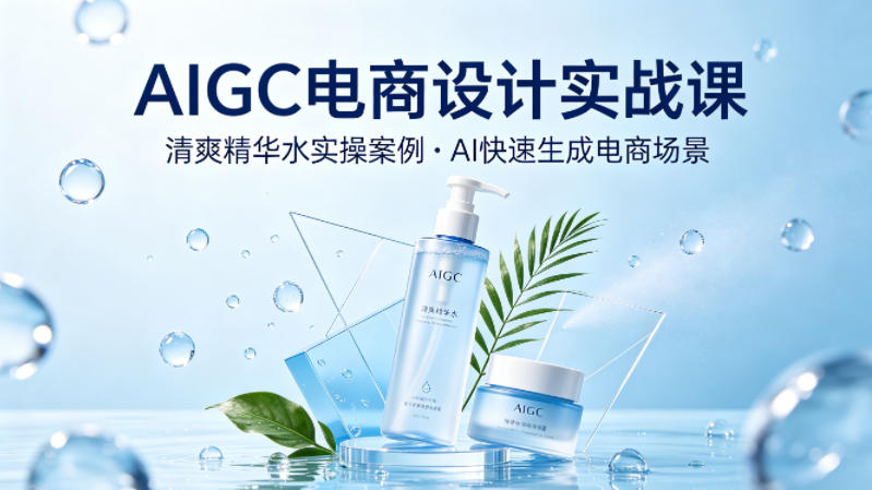 AIGC电商设计实战课，以清爽精华水为实操案例，教你用AI快速生成电商场景客创社区-专注互联网轻资产资源整合与分享客创社区-专注互联网轻资产资源整合与分享