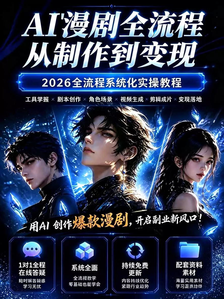 【无水印】2026AI漫剧创作与商业变现掘金营：打通选题→AI编