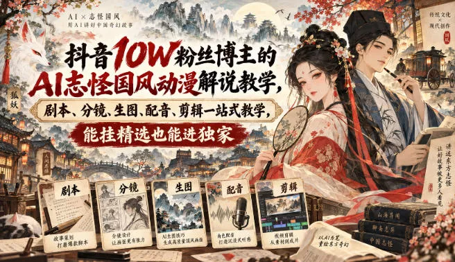 抖音10W粉丝博主满堂诡事的AI志怪国风动漫解说教学,剧本、分镜、生图、配音、剪辑一站式教学,能挂精选也能进独家 抖音10W粉丝博主满堂诡事的AI志怪国风动漫解说教学,剧本、分镜、生图、配音、剪辑一站式教学,能挂精选也能进独家