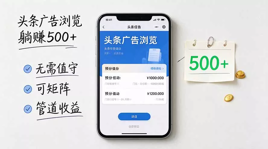 头条广告浏览轻量变现500+无需值守，可矩阵并附有管道收益 《鱼见海科技》-鱼见海资源网-免费PHP网站源码模板,插件软件网创AI智能体资源分享平台！