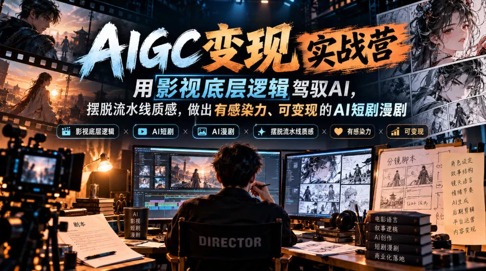 AIGC变现实战营，用影视底层逻辑驾驭AI，摆脱流水线质感，做出有感染力、可变现的AI短剧漫剧客创社区-专注互联网轻资产资源整合与分享客创社区-专注互联网轻资产资源整合与分享