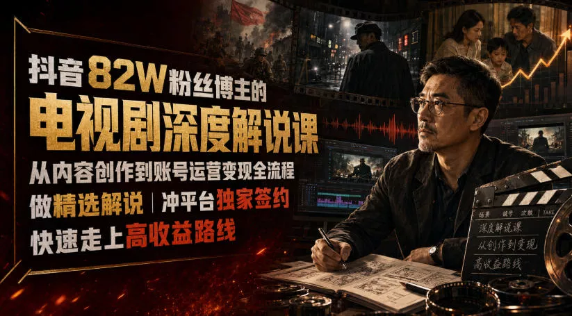 抖音82W粉丝博主的电视剧深度解说课，从内容创作到账号运营变现全流程，做精选解说，冲平台独家签约，快速走上高收益路线-鱼见海资源网-免费PHP网站源码模板,插件软件网创AI智能体资源分享平台！