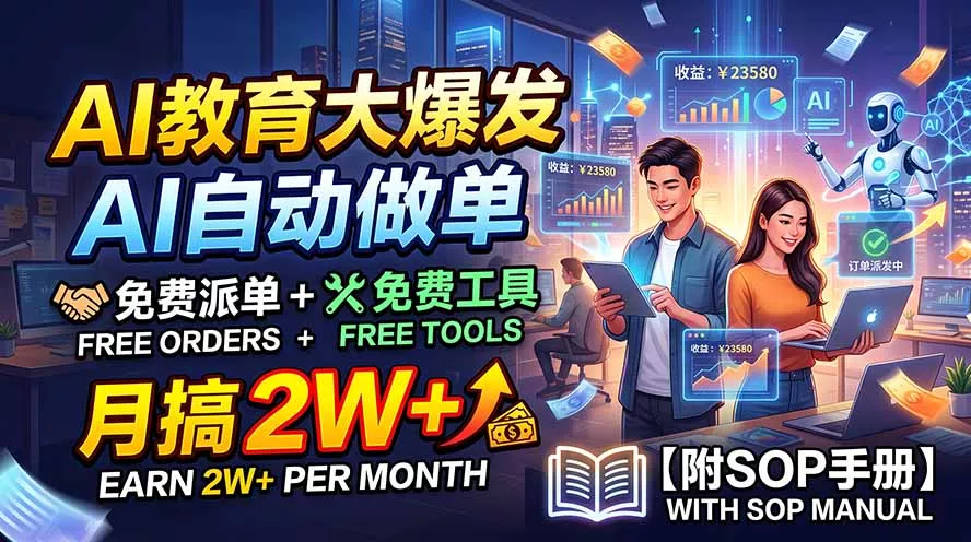 AI教育大爆发，AI自动做单，免费派单+免费工具，月搞2W+【附SOP手册】星享资源网星享资源网
