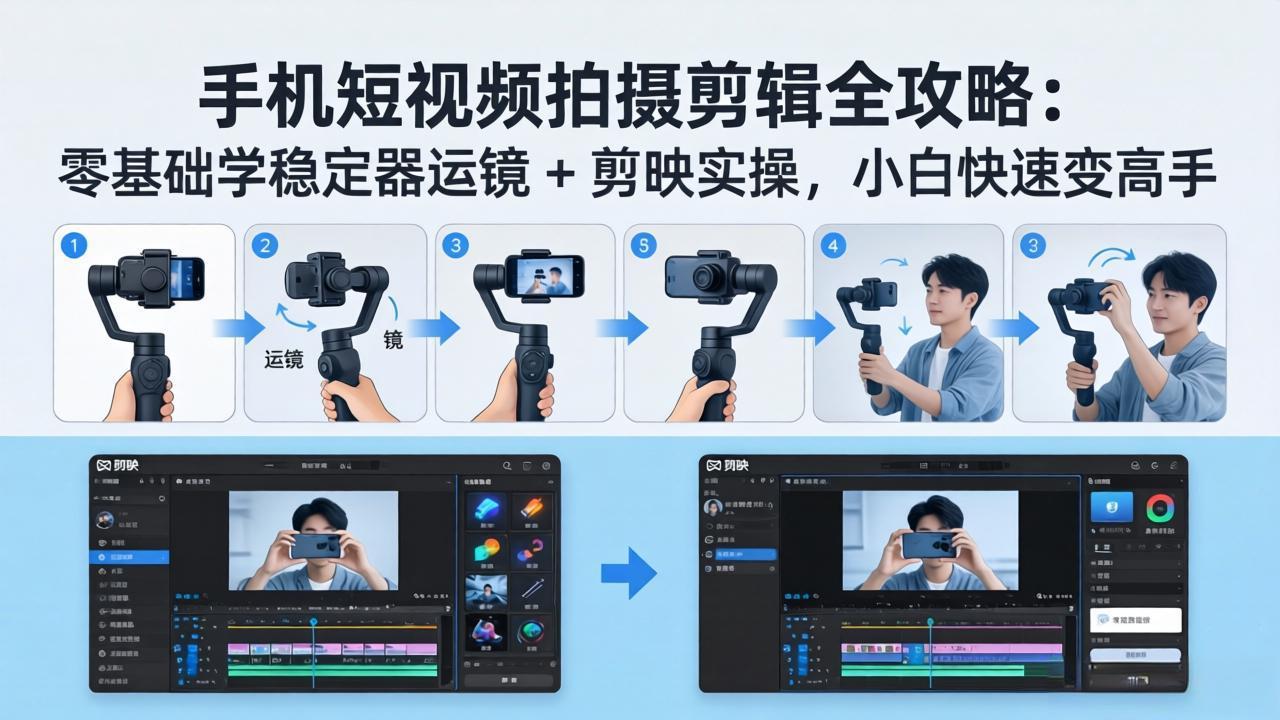 手机短视频拍摄剪辑全攻略：零基础学稳定器运镜 + 剪映实操，小白快速变高手客创社区-专注互联网轻资产资源整合与分享客创社区-专注互联网轻资产资源整合与分享