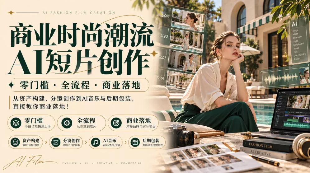 商业时尚潮流AI短片创作｜零门槛・全流程・商业落地，从资产构建、分镜创作到AI音乐与后期包装，直接教你商业落地！客创社区-专注互联网轻资产资源整合与分享客创社区-专注互联网轻资产资源整合与分享
