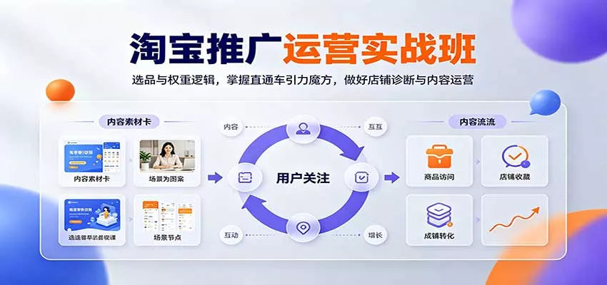 淘宝推广运营实战班：选品与权重逻辑，掌握直通车引力魔方，做好店铺诊断与内容运营客创社区-专注互联网轻资产资源整合与分享客创社区-专注互联网轻资产资源整合与分享