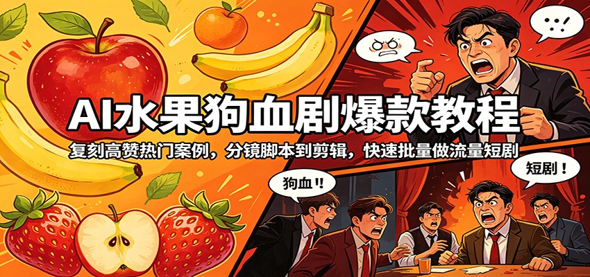 AI水果狗血剧爆款教程：复刻高赞热门案例，分镜脚本到剪辑，快速批量做流量短剧客创社区-专注互联网轻资产资源整合与分享客创社区-专注互联网轻资产资源整合与分享