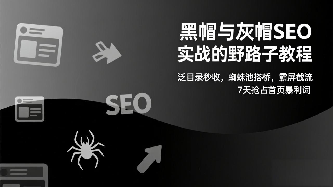 黑帽与灰帽SEO实战的野路子教程：泛目录秒收，蜘蛛池搭桥，霸屏截流，7天抢占首页暴利词-九九网创