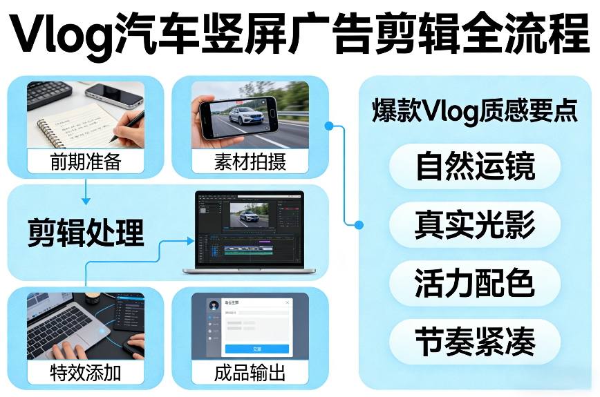 Vlog感觉汽车竖屏广告剪辑脚本全流程，拿捏爆款Vlog质感-云动网创-专注网络创业项目推广与实战，致力于打造一个高质量的网络创业搞钱圈子。