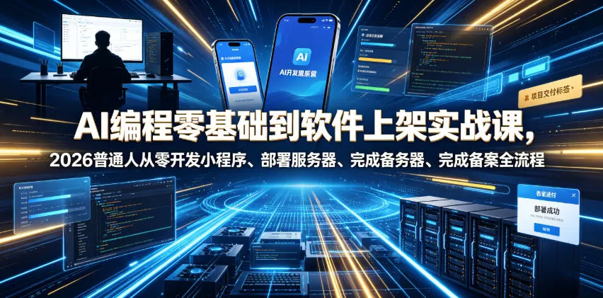 AI编程零基础到软件上架实战课，2026普通人从零开发小程序、部署服务器、完成备案全流程项目落地教程客创社区-专注互联网轻资产资源整合与分享客创社区-专注互联网轻资产资源整合与分享