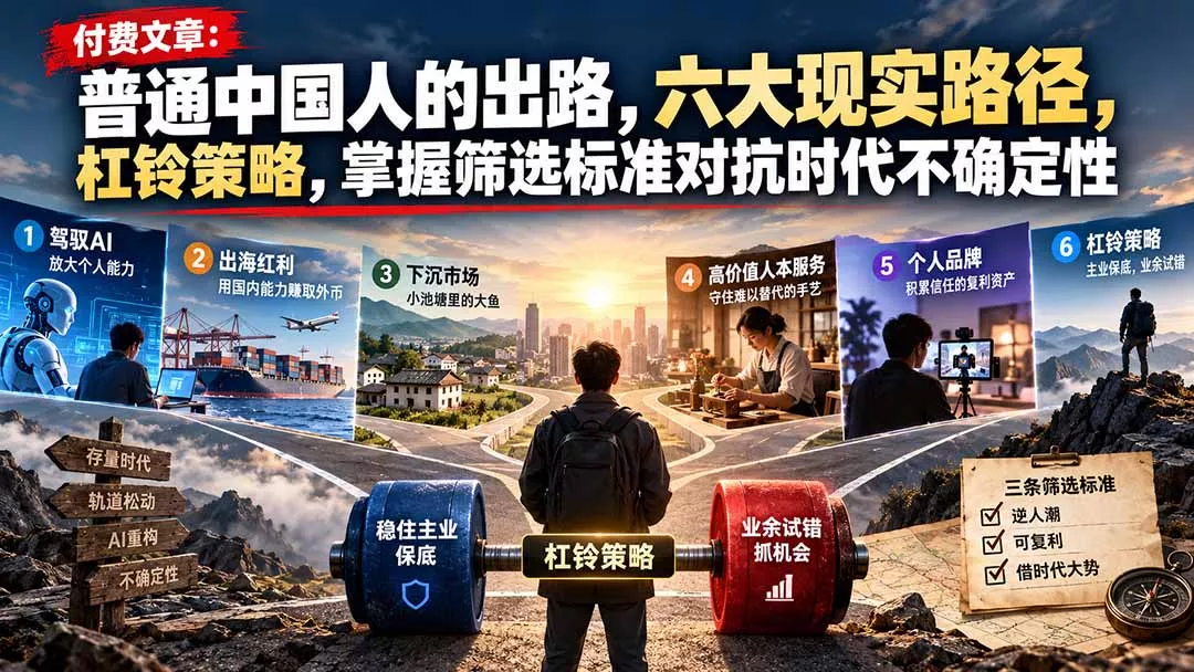 付费文章：普通中国人的出路，六大现实路径，杠铃策略，掌握筛选标准对抗时代不确定性客创社区-专注互联网轻资产资源整合与分享客创社区-专注互联网轻资产资源整合与分享
