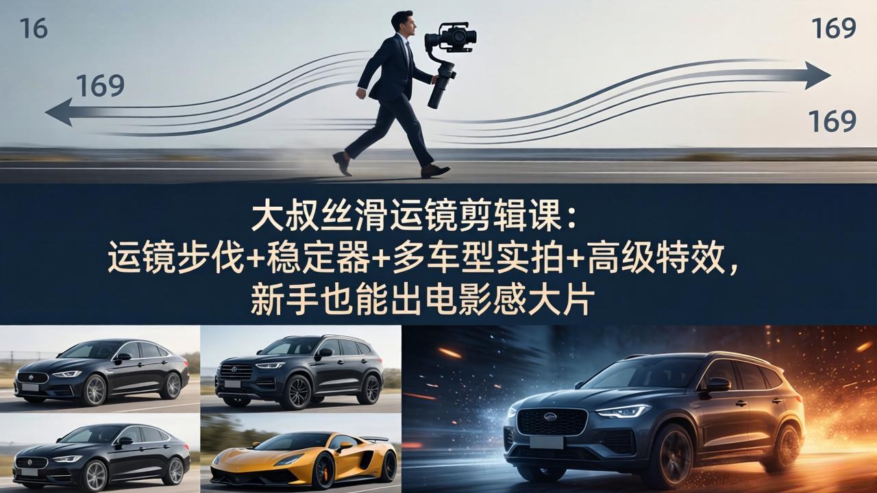 大叔丝滑运镜剪辑课：运镜步伐+稳定器+多车型实拍+高级特效，新手也能出电影感大片-鱼见海资源网-免费PHP网站源码模板,插件软件网创AI智能体资源分享平台！