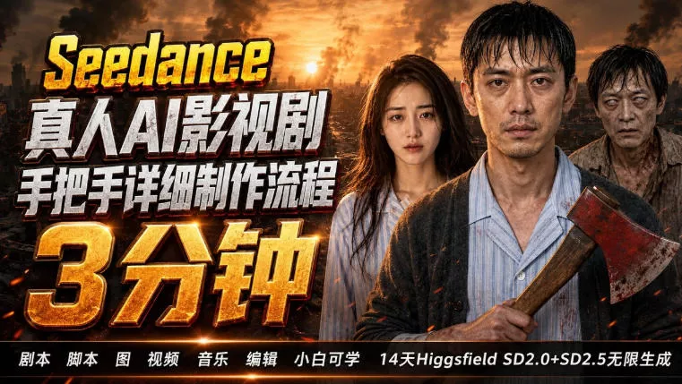 3分钟真人AI影视剧怎么做？SD 2.0手把手完整制作流程｜Higgsfield 14天SD 2.0/2.5无限生成-软件百科