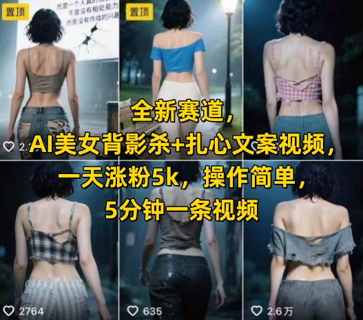 全新赛道，AI美女背影杀+扎心文案视频，一天涨粉5k，操作简单，5分钟一条视频-客创社 - 专注互联网轻资产创业及网络项目资源整合与分享客创社-免费且强大的项目分享网站！
