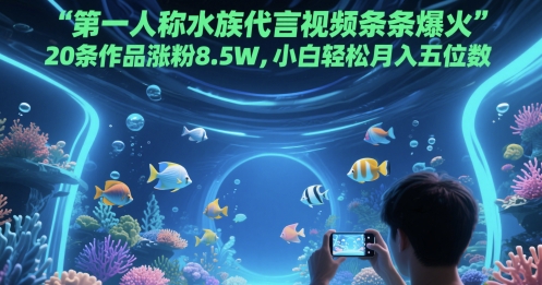第一人称水族代言视频条条爆火，20条作品涨粉8.5W，小白轻松月入五位数-客创社 - 专注互联网轻资产创业及网络项目资源整合与分享客创社-免费且强大的项目分享网站！