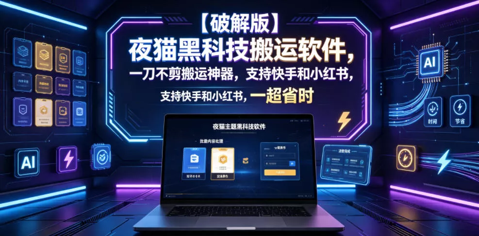 【正式版】夜猫新技术搬运软件，一刀不剪搬运神器，支持快手和小红书，一键搬运超省时！ 《鱼见海科技》-鱼见海资源网-免费PHP网站源码模板,插件软件网创AI智能体资源分享平台！
