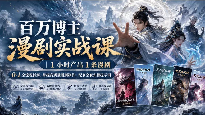 百万博主漫剧实战课｜1小时产出1条漫剧，0‑1全流程拆解，掌握高质量漫剧制作，配套全套实操提示词客创社区-专注互联网轻资产资源整合与分享客创社区-专注互联网轻资产资源整合与分享