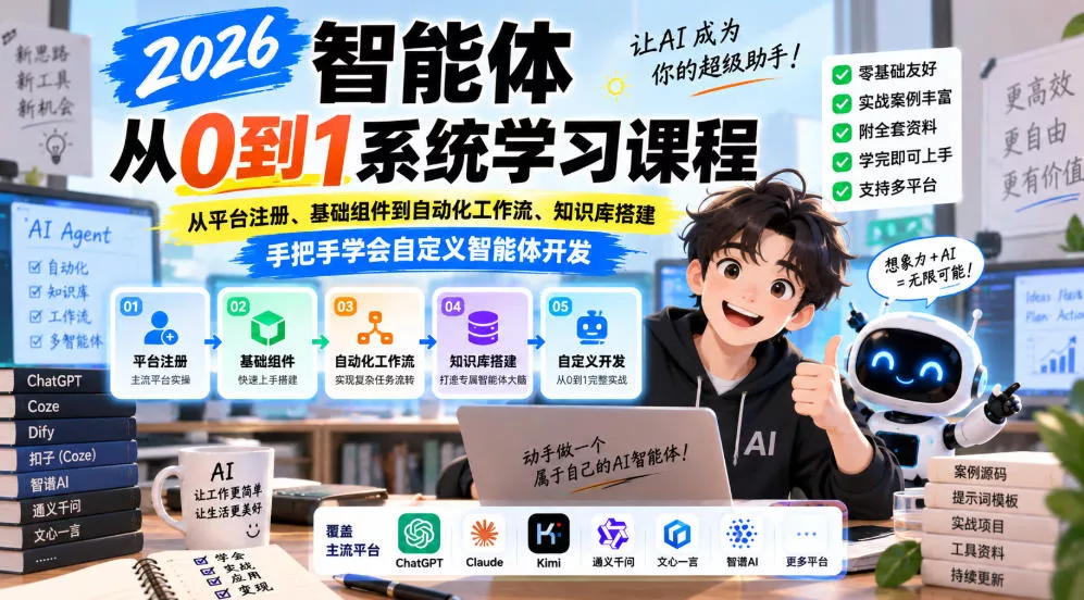 2026智能体从0到1系统学习课程，从平台注册、基础组件到自动化工作流、知识库搭建，手把手学会自定义智能体开发星享资源网星享资源网